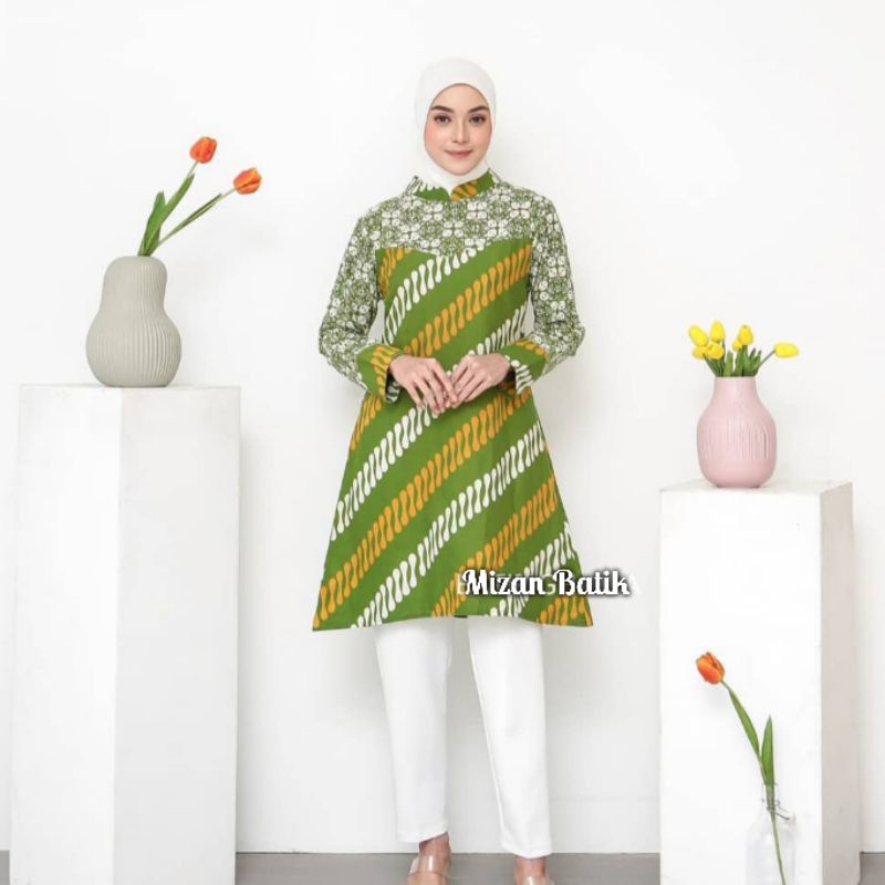 TUNIK BATIK CAP PREMIUM LENGAN PANJANG STANDAR - JUMBO/ATASAN BATIK WANITA LENGAN PANJANG/ ATASAN KE