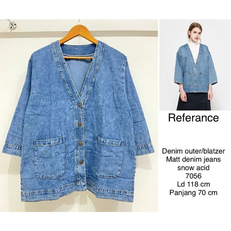 Denim Blazer, BLAZER JEANS WANITA SUPER CANTIK MODIS FIT XXL LD 118 BAHAN JEANS SNOW ACID TERMURAH OOTD