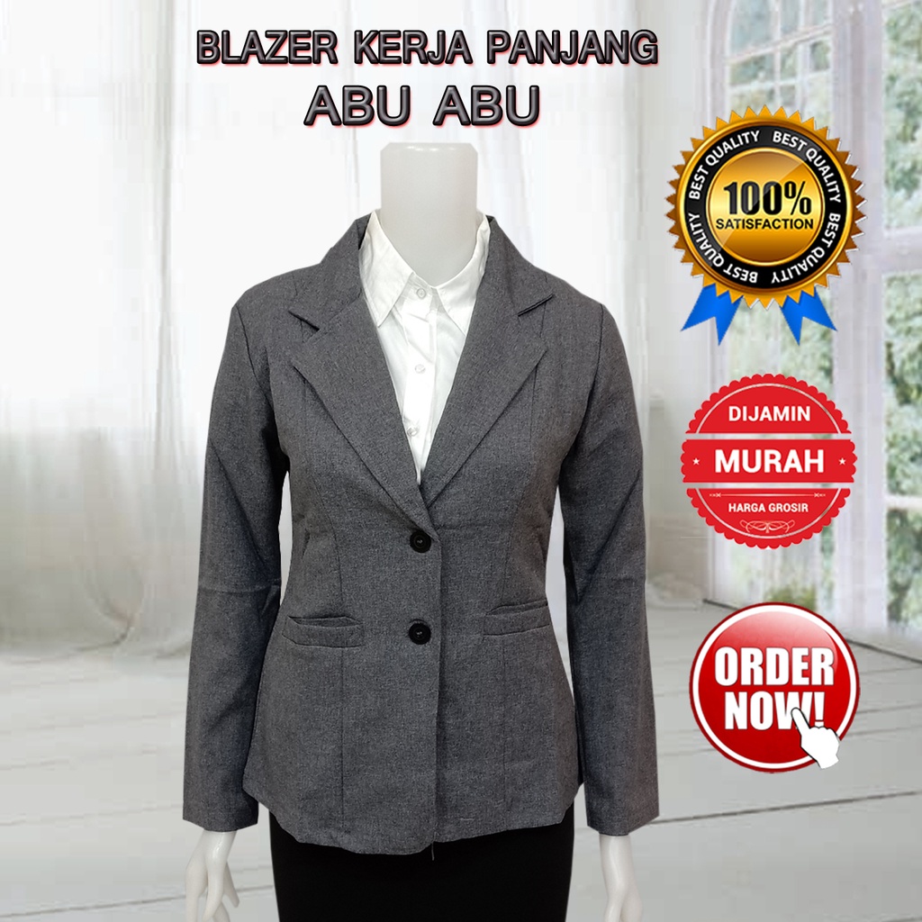 Blazer Kerja Wanita Lengan Panjang Hitam  Model Kancing 2 Bahan Gabardin