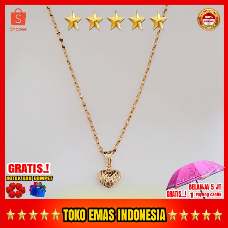 kalung biji timun + liontin love emas asli kadar 375