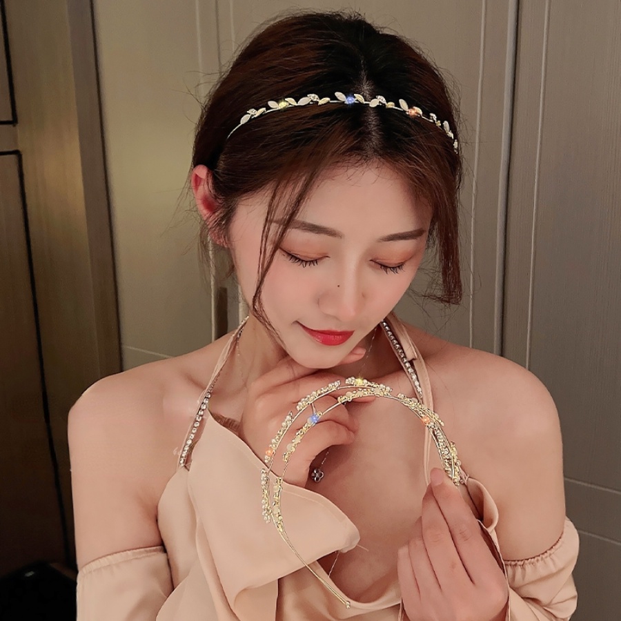 Headband Bahan Alloy Aksen Mutiara Dan Berlian Imitasi Gaya Korea Untuk Wanita