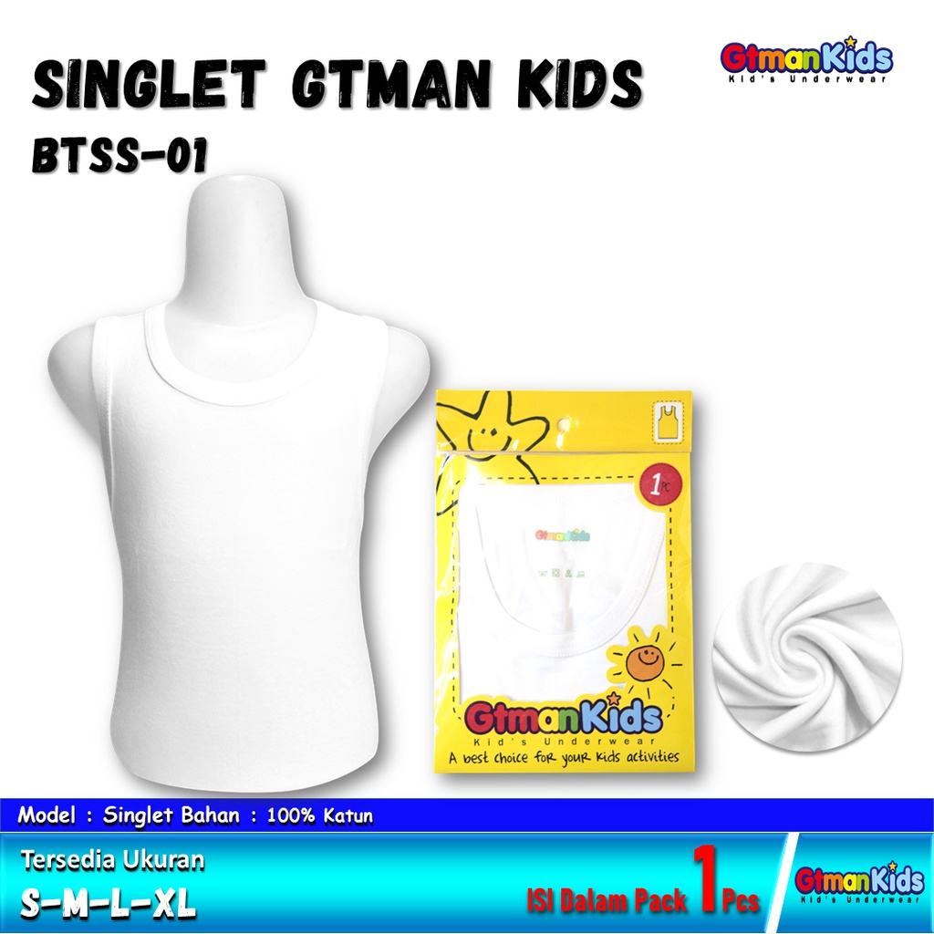 Kaos Dalam Singlet Anak Laki-laki GTMAN KIDS BTSS01 PUTIH ISI 1PCS