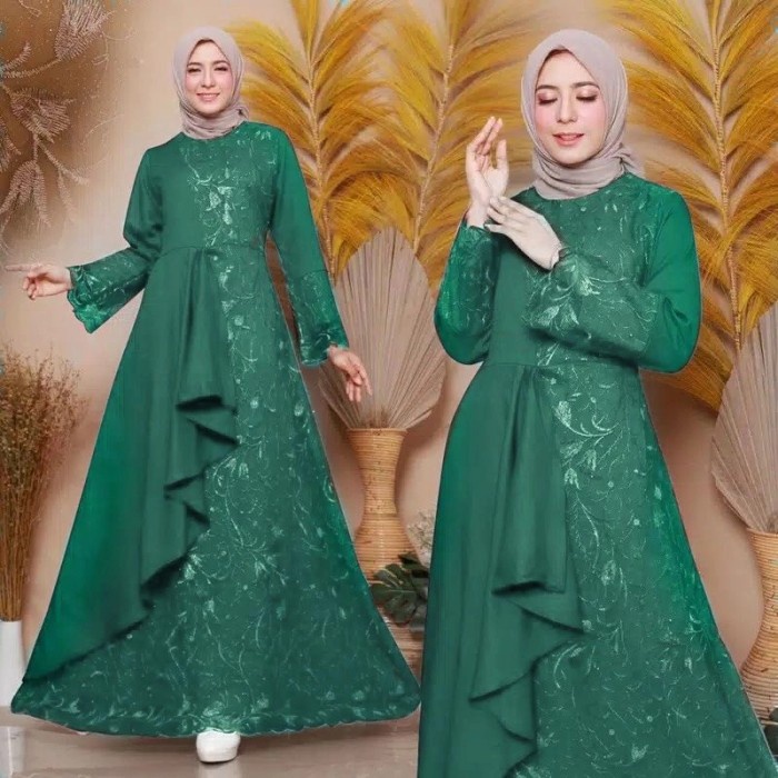 GAMIS Baju Gamis Size L XL XXL // Gamis Brokat Indahlla // Baju Pesta Wanita - hijau botol, L dress 