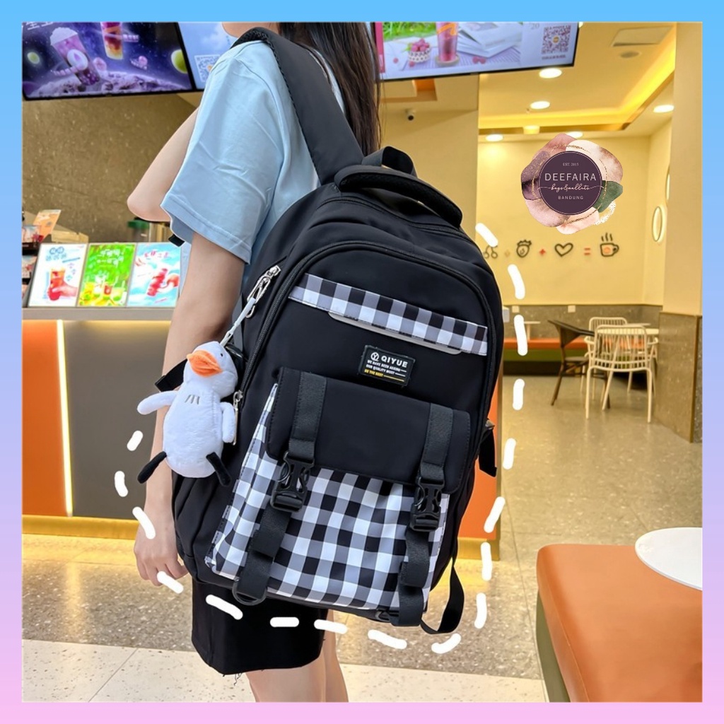 Tas Ransel Sekolah Untuk Anak Perempuan Sd Smp Dan Sma Motif Garis Kube Code 1