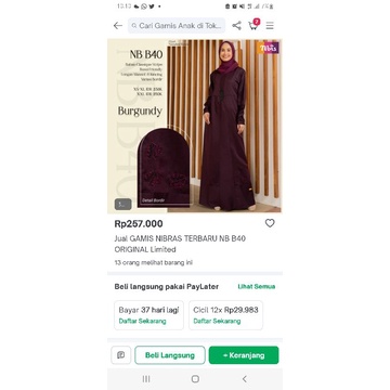 JUAL RUGI GAMIS NIBRAS BURGUNDI BARU NO PL