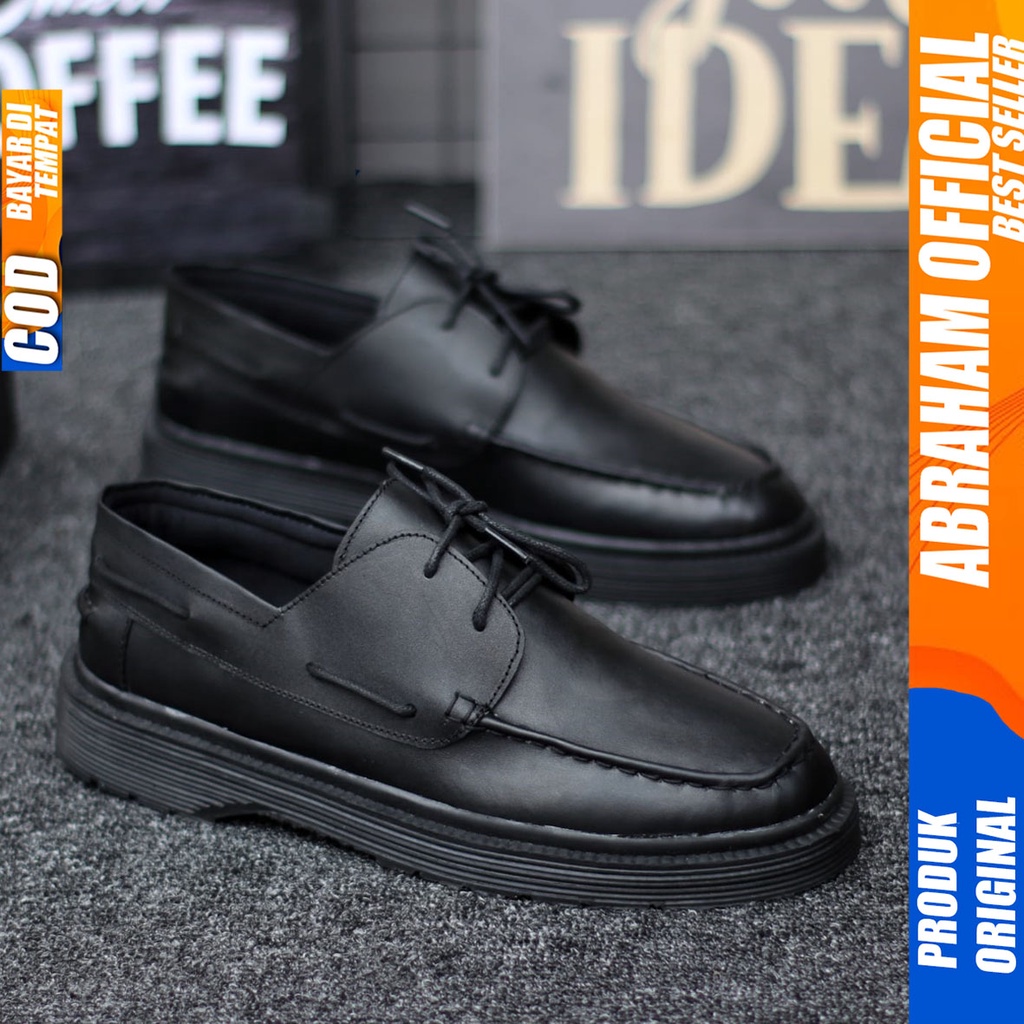 Sepatu Formal Pantofel Kulit Asli Pria Hitam Abraham Loky