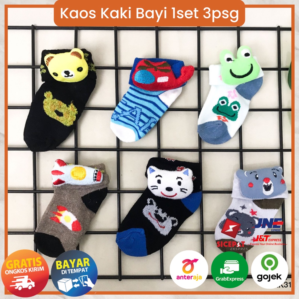 Ezpata Kaos Kaki Bayi 3 Pasang Usia 0-12 Bulan Motif Karakter Hiasan Boneka Random Bahan Melar Nyaman Dipakai Termurah Berkualitas