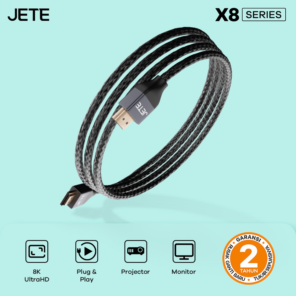 Kabel HDMI To HDMI JETE X8 2 meter Up To 48Gbps - Konverter Usb 200 cm - Garansi 2 Tahun