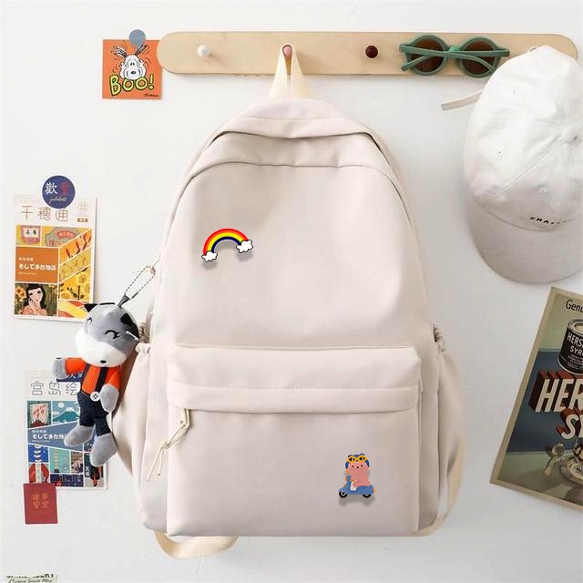 Tas Ransel Wanita Terbaru 2022 Wanita Lucu Harajuku Panelles Sekolah Ransel Wanita Korea Free Bros Lucu-Krem
