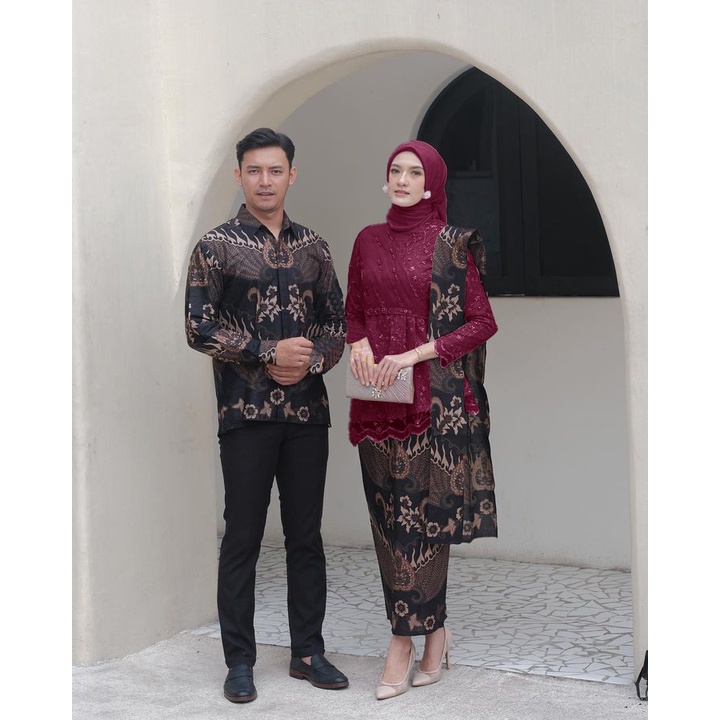 New Arrival - SHOPASHOP SOLO Batik Kebaya Brukat Couple Maldiva Tulle Mutiara - Kebaya Wisuda - Kebaya Lamaran - Baju Lamaran - Batik Wisuda