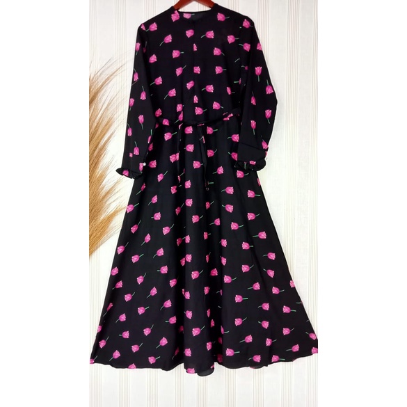 Gamis Wolfis MONALISA motif BUNGA TULIP MAPEL daun kanada baju muslim wanita syari mayung busui hami