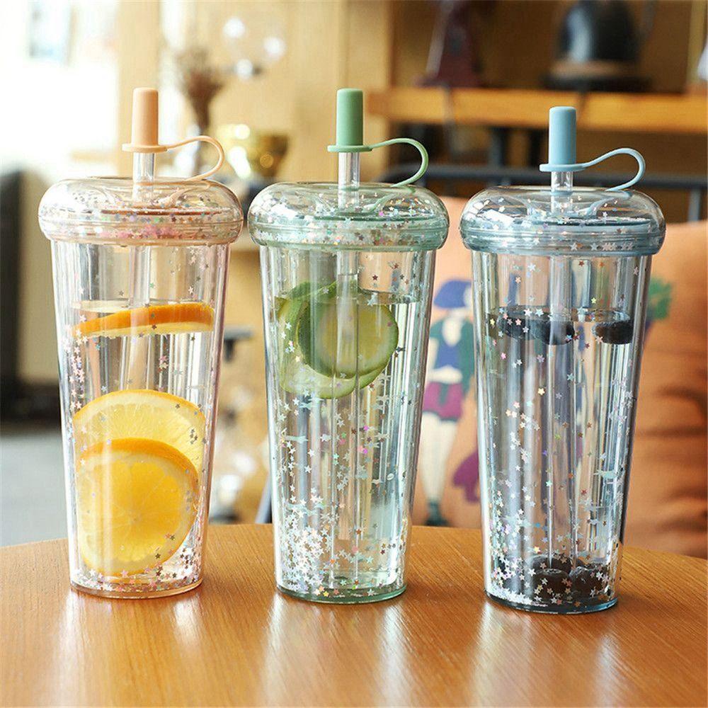 【 ELEGANT 】 Botol Air Reusable Plastik Double Layer Perjalanan Luar Ruangan Anti Bocor Sparkling Tea Cup