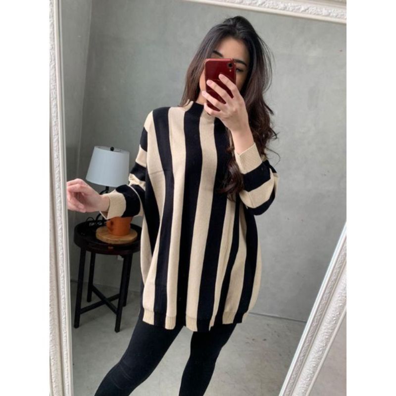 ERIANA TOP KNIT STRIP OVERSIZE - ATASAN RAJUT WANITA