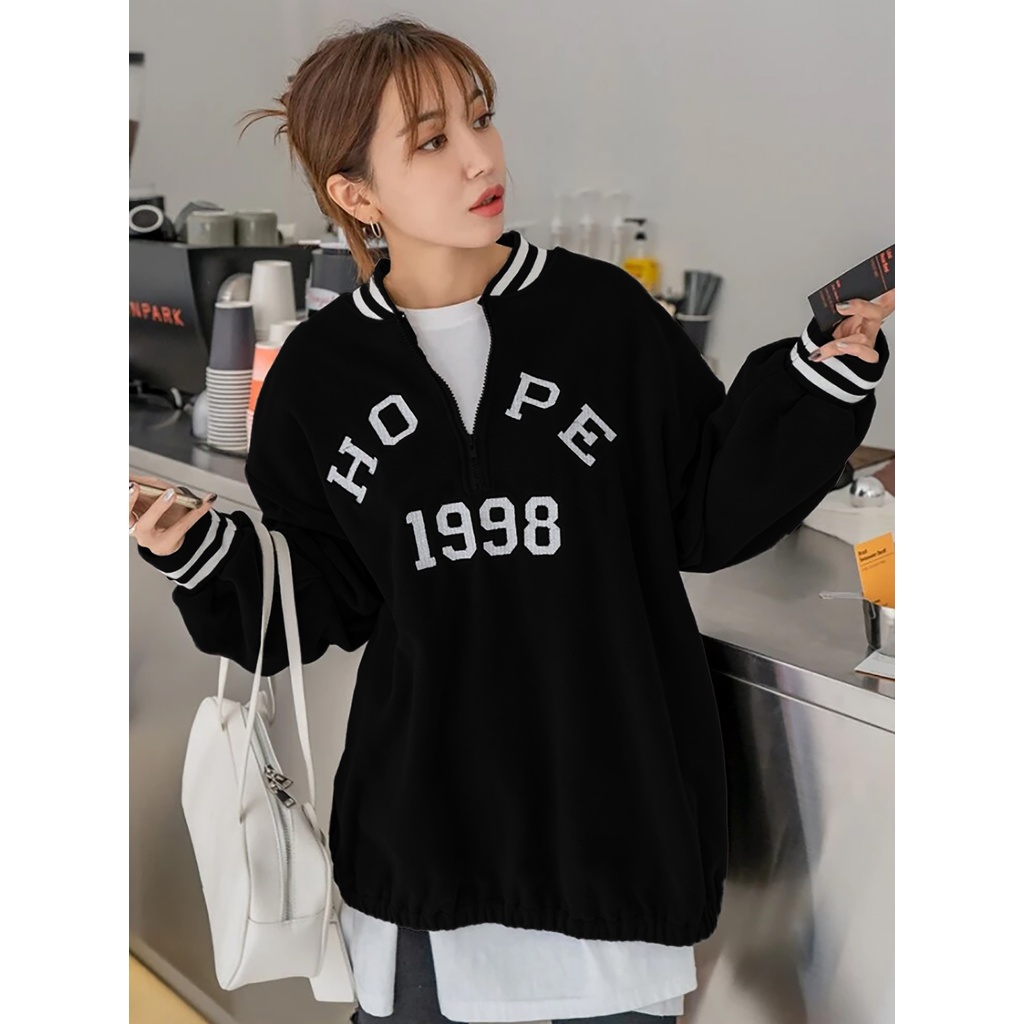 Sweater Half Zipper Hope | Korean Style Sweatshirt | Size M - L - XL - XXL | Pakaian Pria Dan Wanita Bahan | Fleece Tebal Dan Lembut