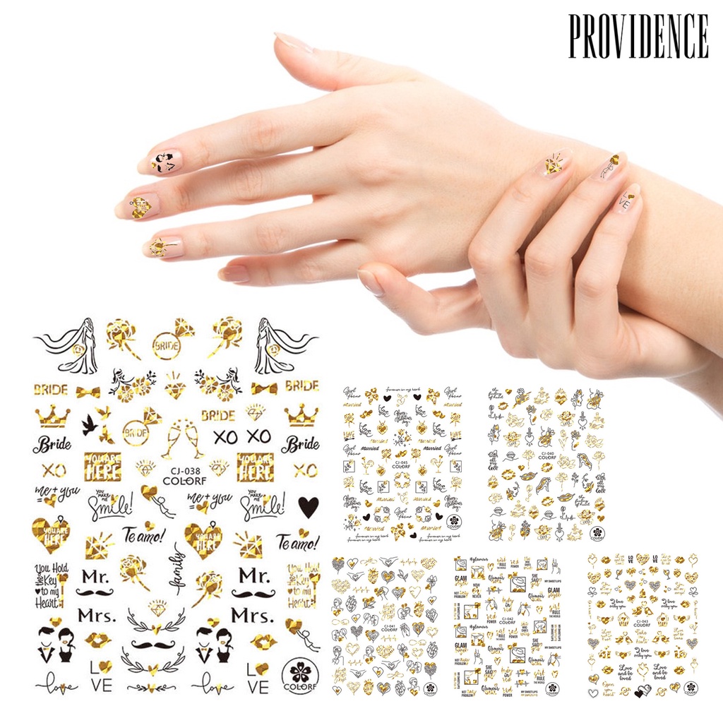 Providence Stiker Kuku Motif Hati / Bunga Mawar Anti Jatuh Untuk Dekorasi Nail Art / Pernikahan