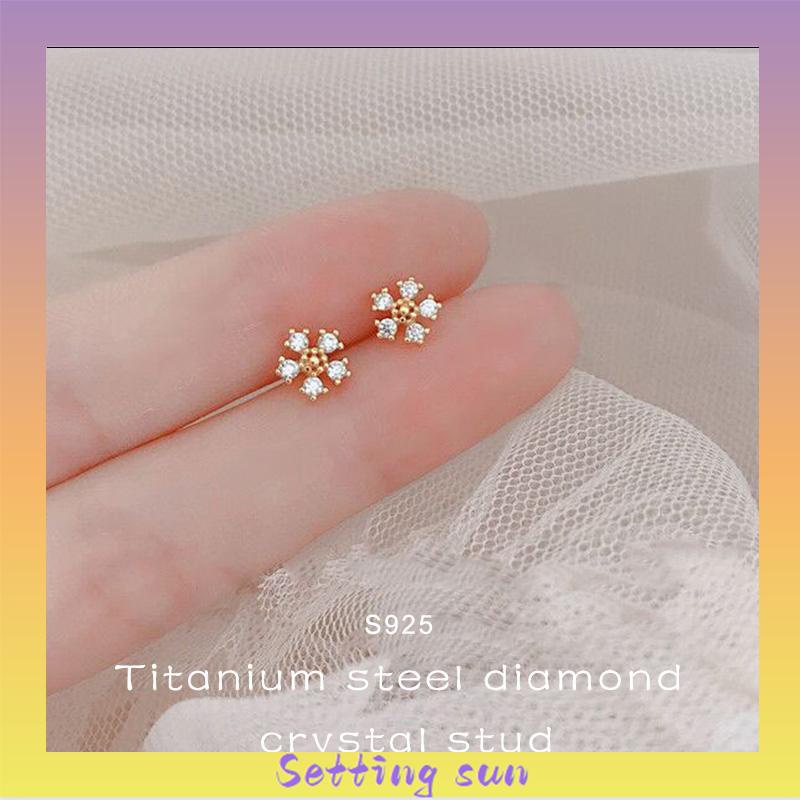 Kristal Berlian Anting Pejantan  Titanium Steel S925  Untuk Wanita TN