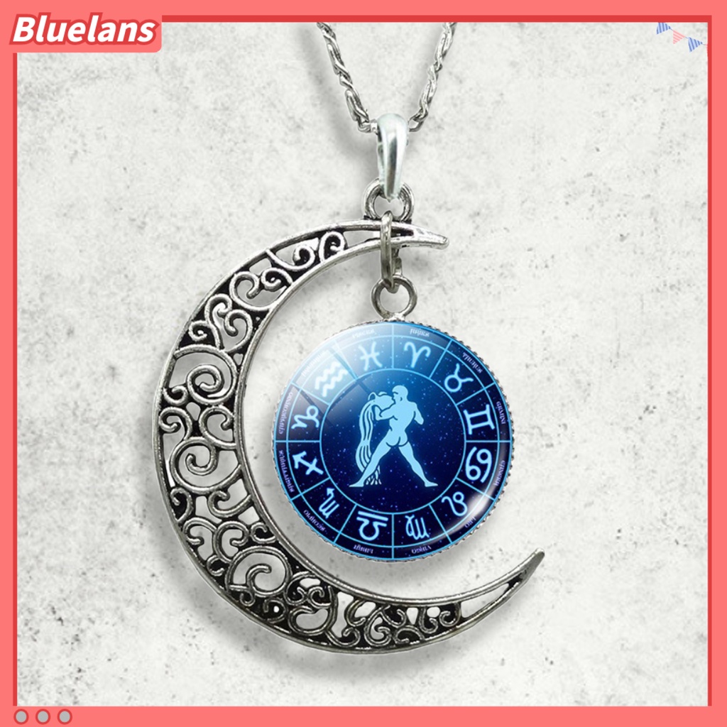 Bluelans Unisex Faux Gem 12 Constellations Hollow Crescent Moon Chain Necklace Jewelry Gift