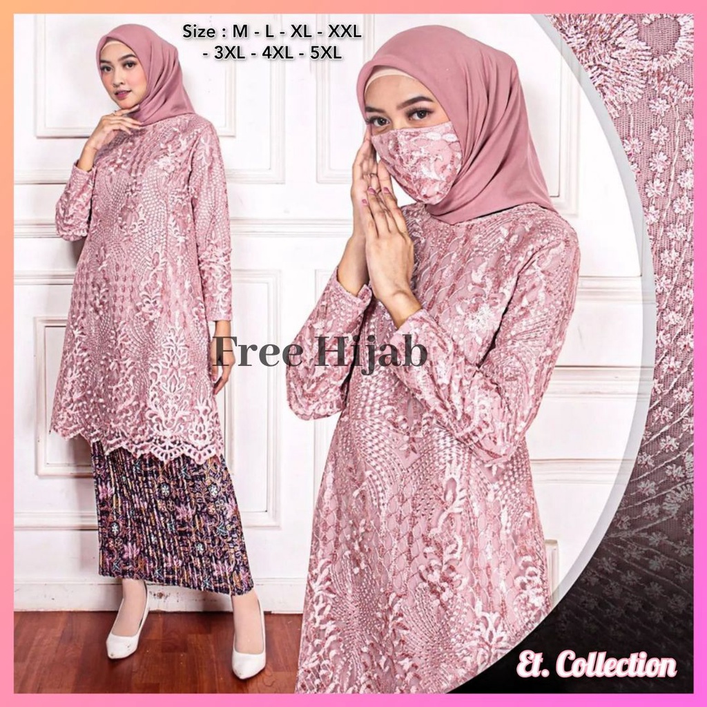 (FREE HIJAB) Kebaya Tunik -  Tunik Brokat Modern - Dress Pesta  - Kebaya Tille