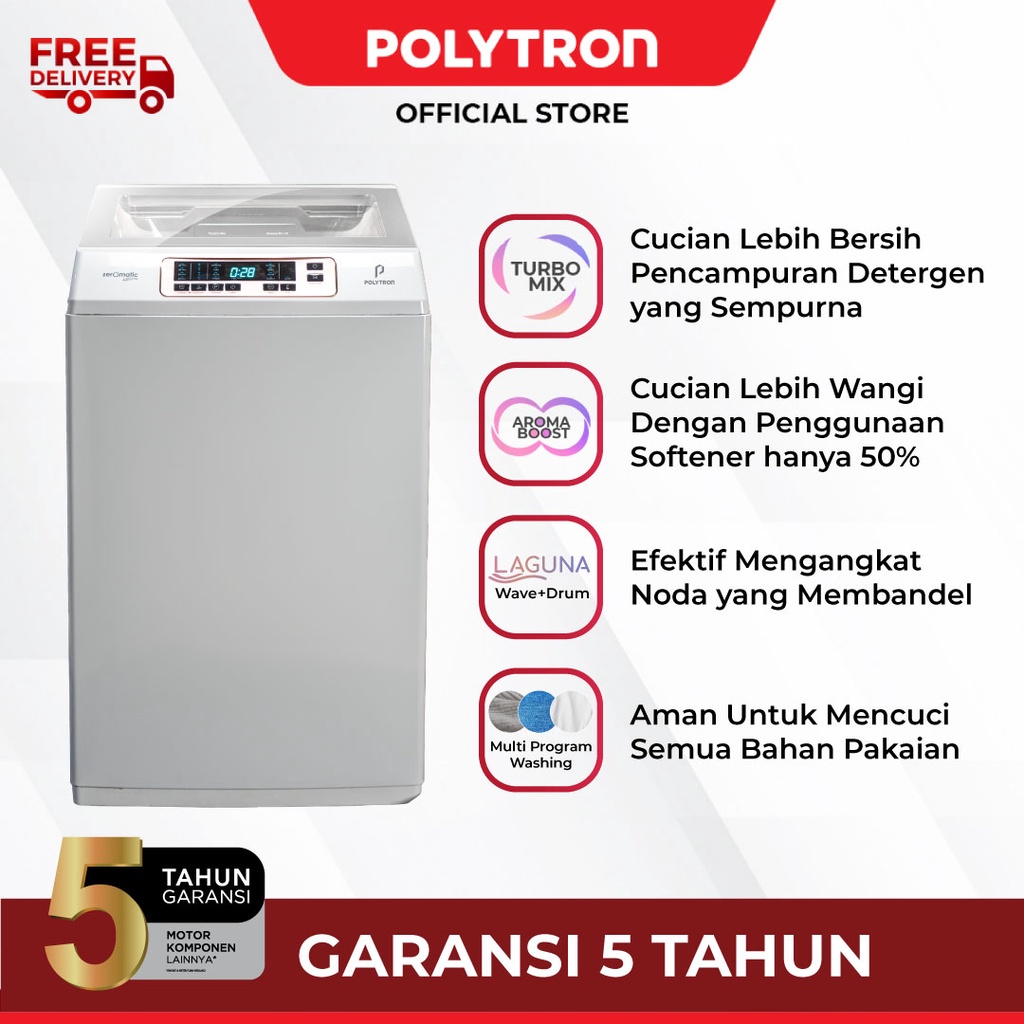 POLYTRON Mesin Cuci 1 Tabung Zeromatic Laguna series Hijab 7 KG - PAW 7028