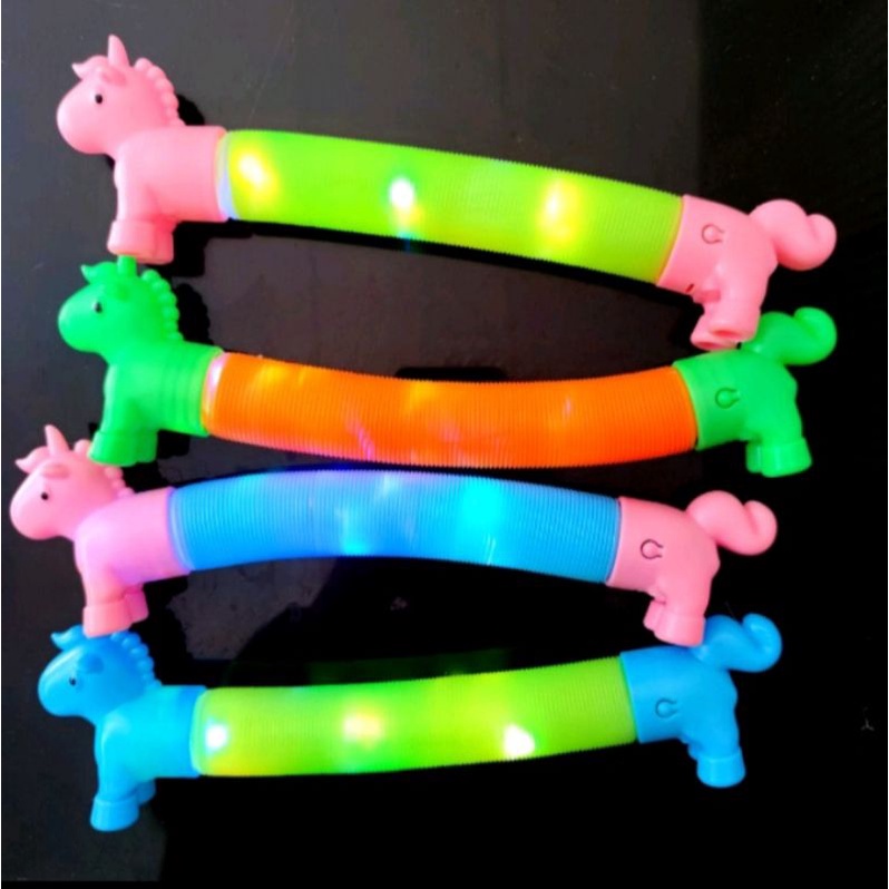 Mainan Pop Tubes Besar Unicorn Nyala LED Pop Tube Mainan edukasi - mainan selang motorik