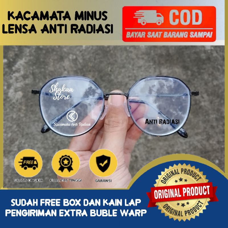 Kacamata Oval Korea style Lensa Minus Anti Radiasi Pria Wanita Bingkai titanium minus siap pakai
