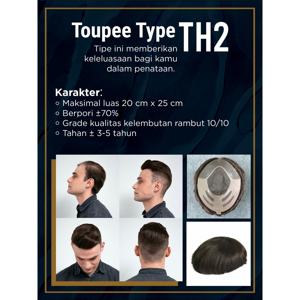 Hair toupee wig pria wanita rambut palsu original asli 100% remy human hair replacement ( TH 2 )