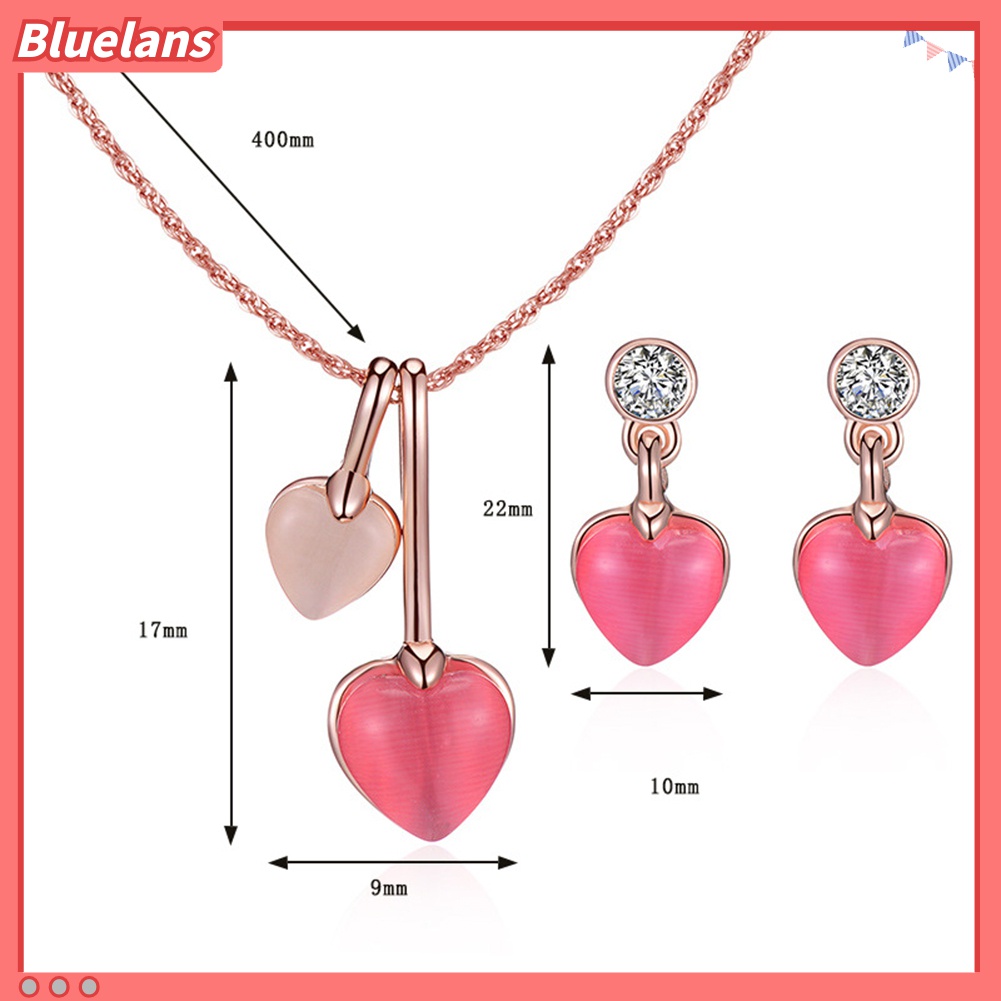 Set Perhiasan Kalung Anting Berlian Imitasi Bentuk Hati