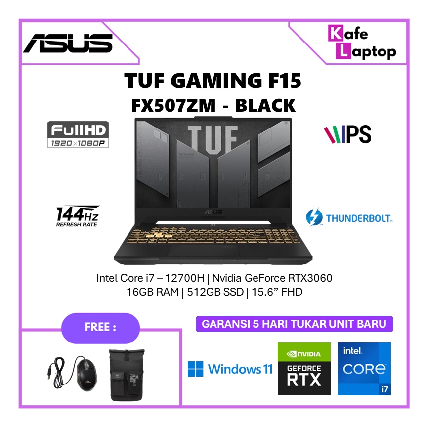 Jual Laptop Asus TUF F15 FX507ZM RTX3060 I7 12700H 16GB 512SSD 15 6 FHD Windows 11 OHS 2021