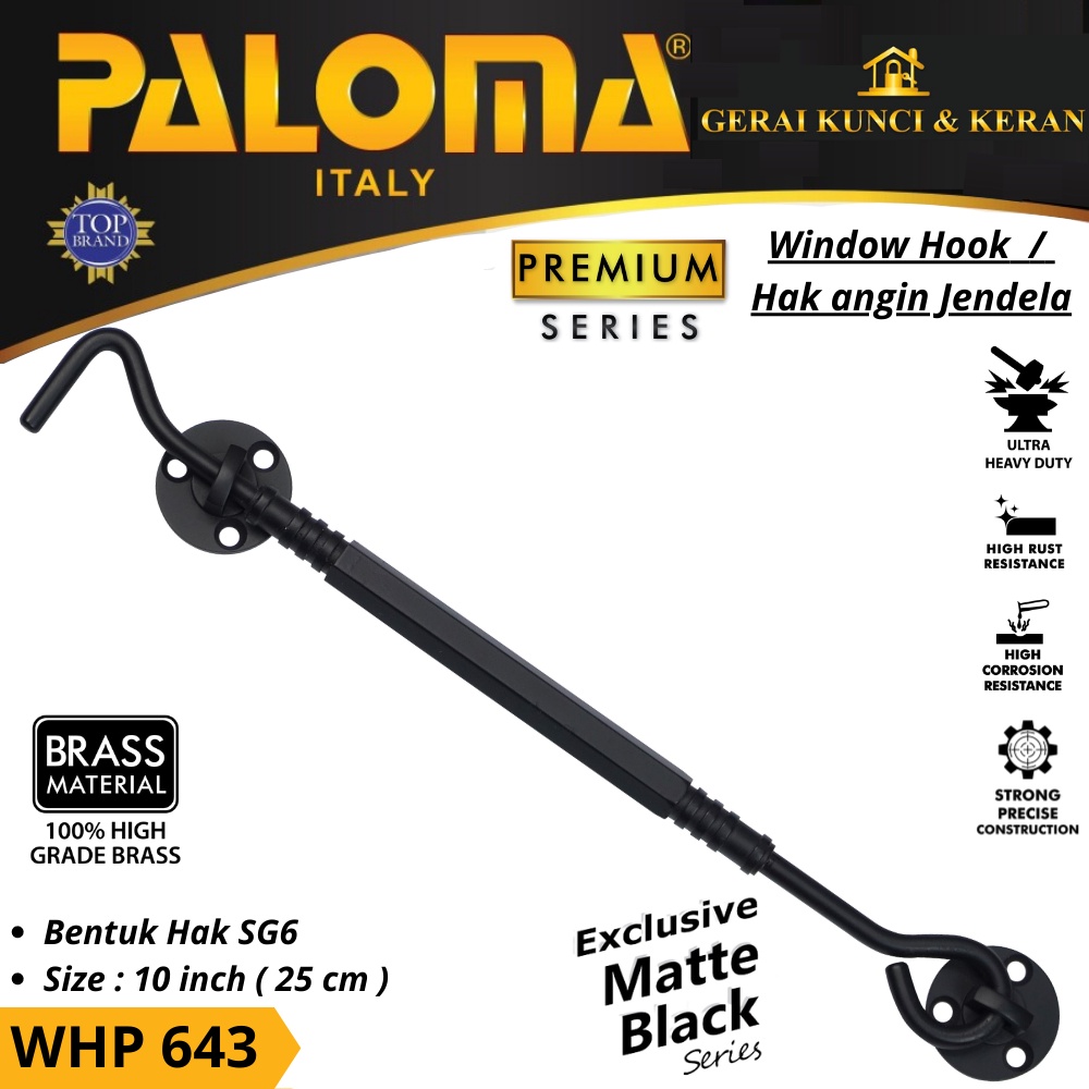 PALOMA WHP 643 BRASS Hak Angin 10 INCH Penahan Jendela HITAM BLACK MATTE