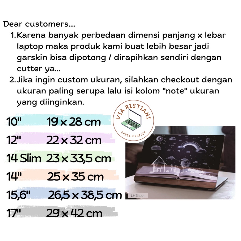 CUSTOM POLOS TRANSPARANT Anti Gores Premium 10 12 14 15,6 17 inch Sticker Pelindung Laptop Universal Stiker Laptop