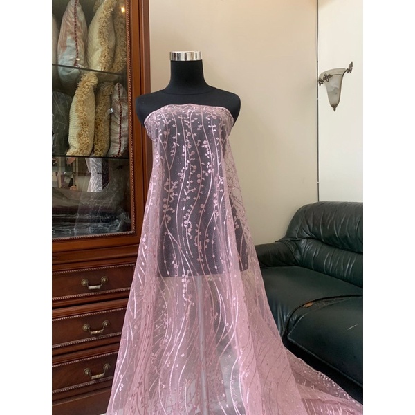 Kain Brukat Tile Premium Bahan Kebaya New Gloria Luxury Warna Ungu Soft Lavender Lilac Taro