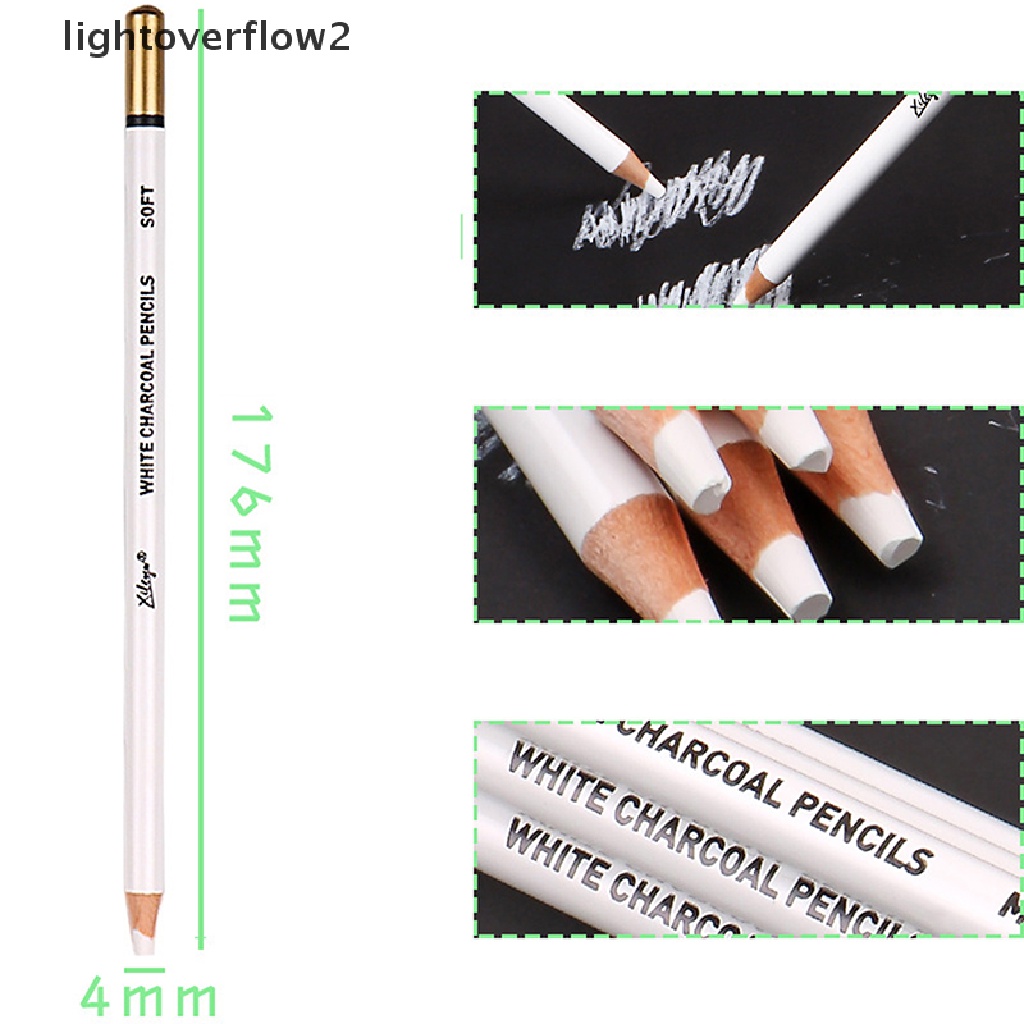 (lightoverflow2) 6pcs / Set Pensil Arang Putih Lembut &amp; Medium Untuk Menggambar / Sketsa (ID)