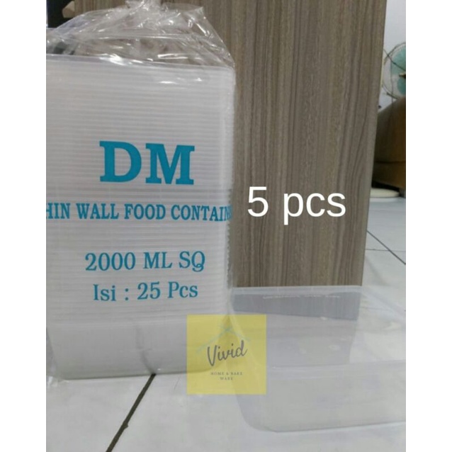 Thinwall Kotak Persegi DM 2000 ml - Kotak Makan ANTI PECAH (5 pcs)
