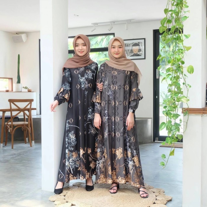 GAMIS Baju Muslim Gamis Wanita Ariana Maxi Motif - Navy arab dress abaya terlaris remaja best seller