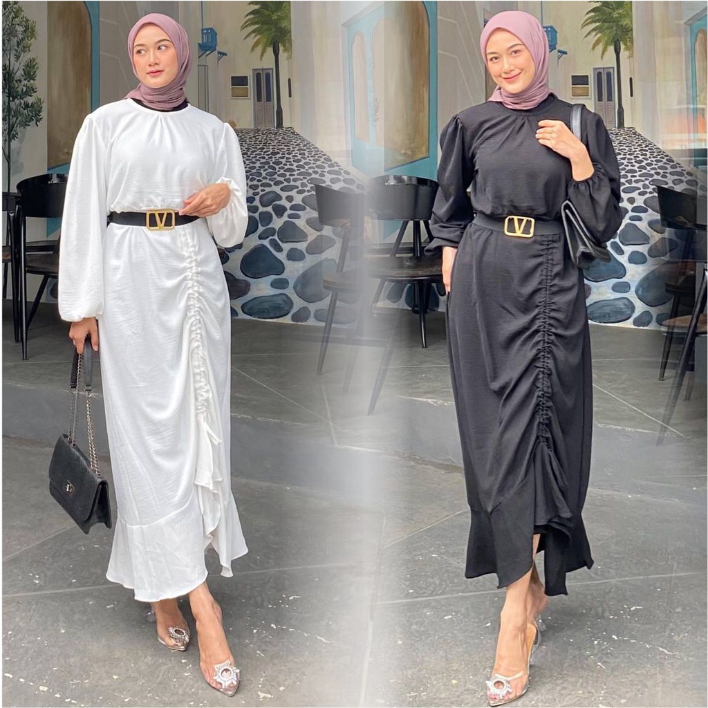 caylin dress polos free belt gamis polos ootd kondangan oufit wanita kekinian gamis polos kekinian g