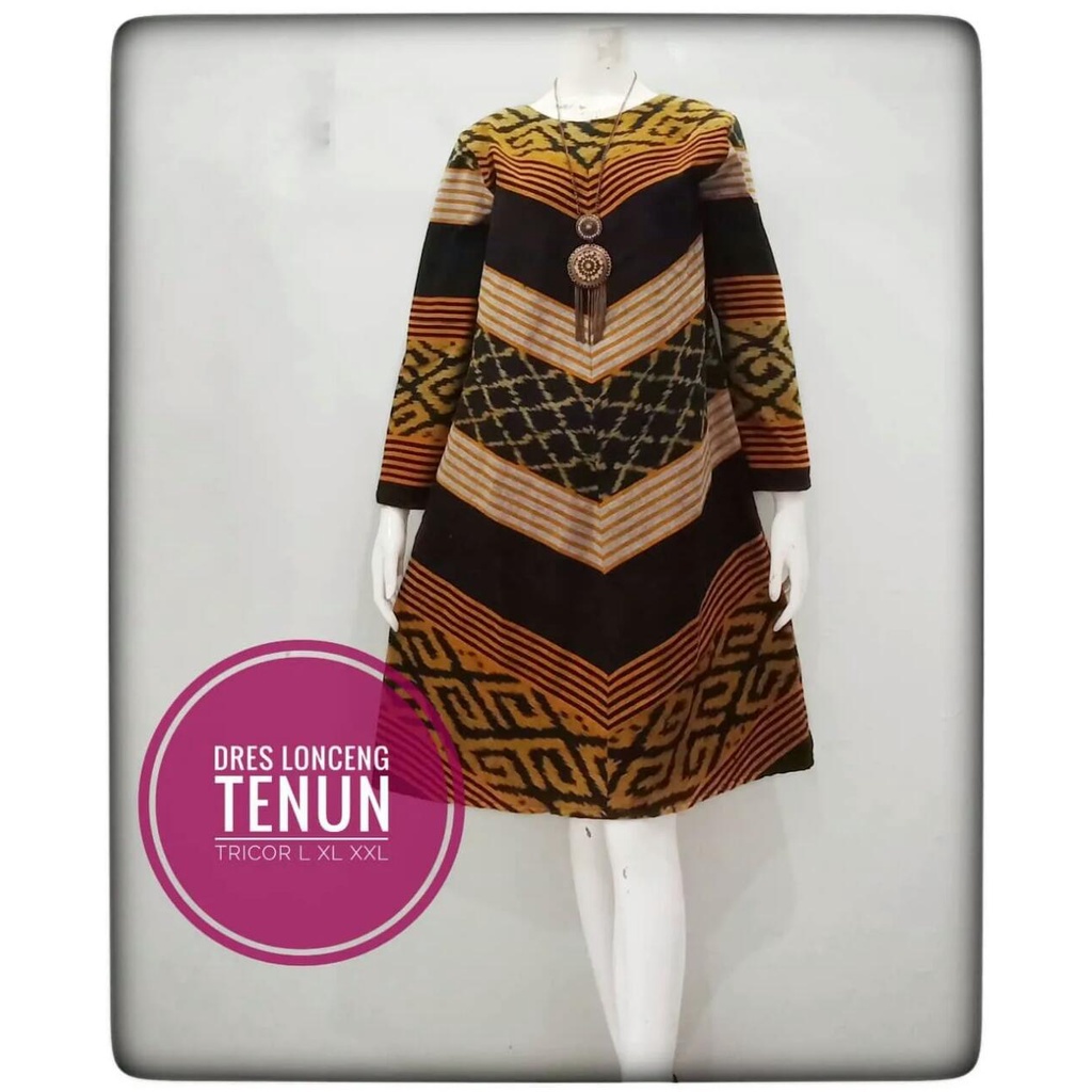 Dress tenun warna kuning kunyit atasan baju muslim