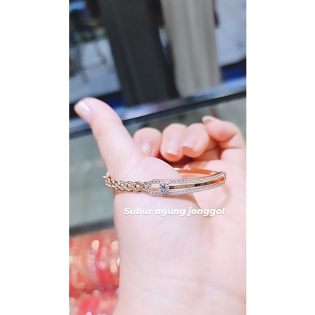 Gelang oval model kepang kombinasi gold asli cantik manis