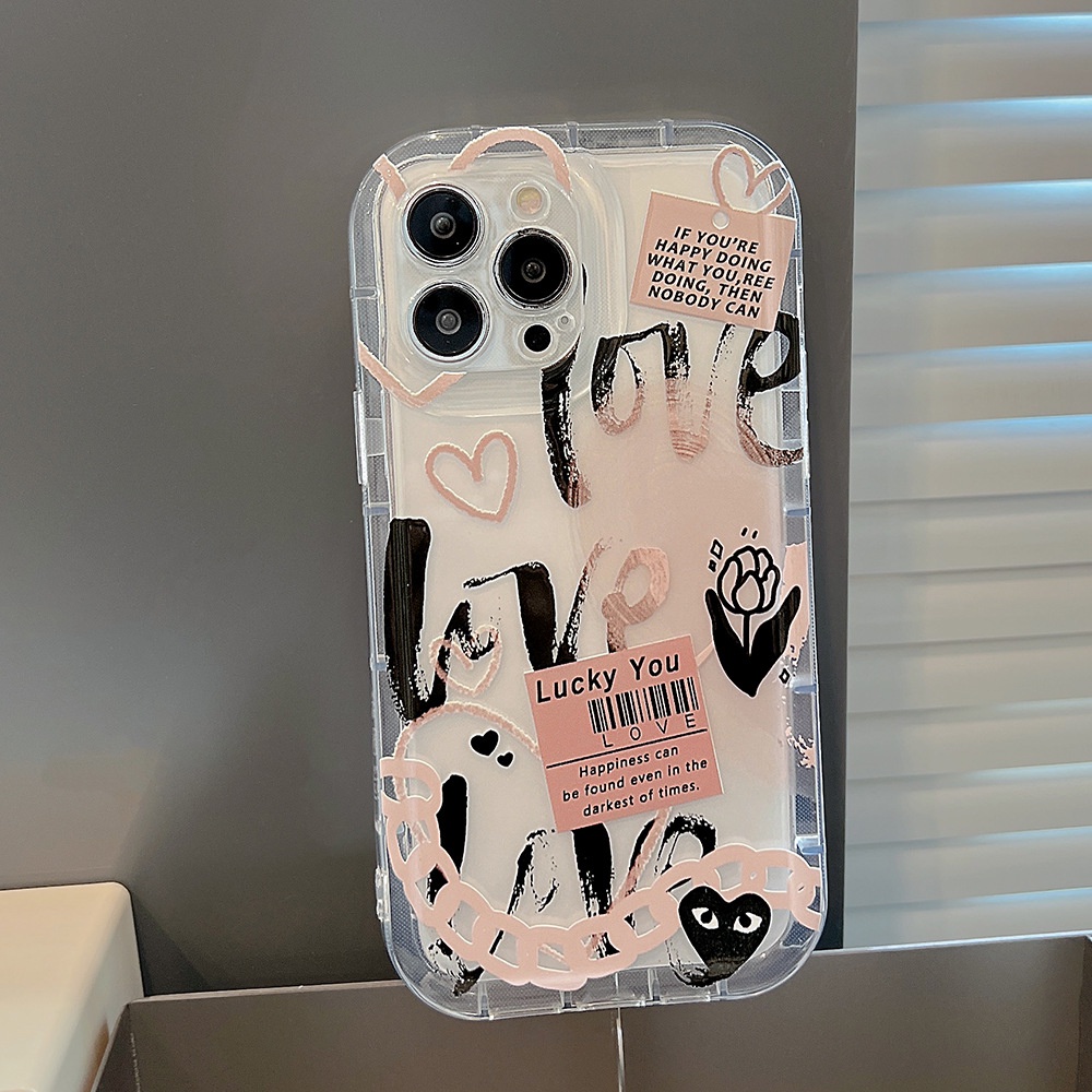 Case Pelindung Transparan Motif Graffiti Hati Warna Hitam Untuk Iphone 14 11 12 13 PRO MAX