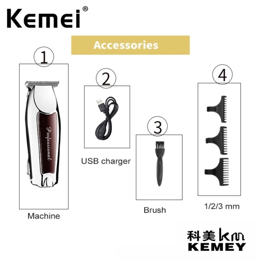 Original Kemei KM-9163 Alat Mesin Cukur Wireless Rambut Jenggot Kumis