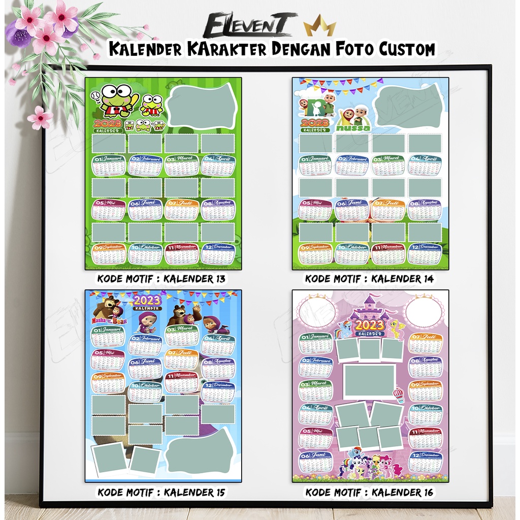 Cetak Kalender 2023 Karakter Custom Foto Tulisan Ukuran 31x47cm Pajangan Rumah Kalender Dinding Motif Animasi Kartun