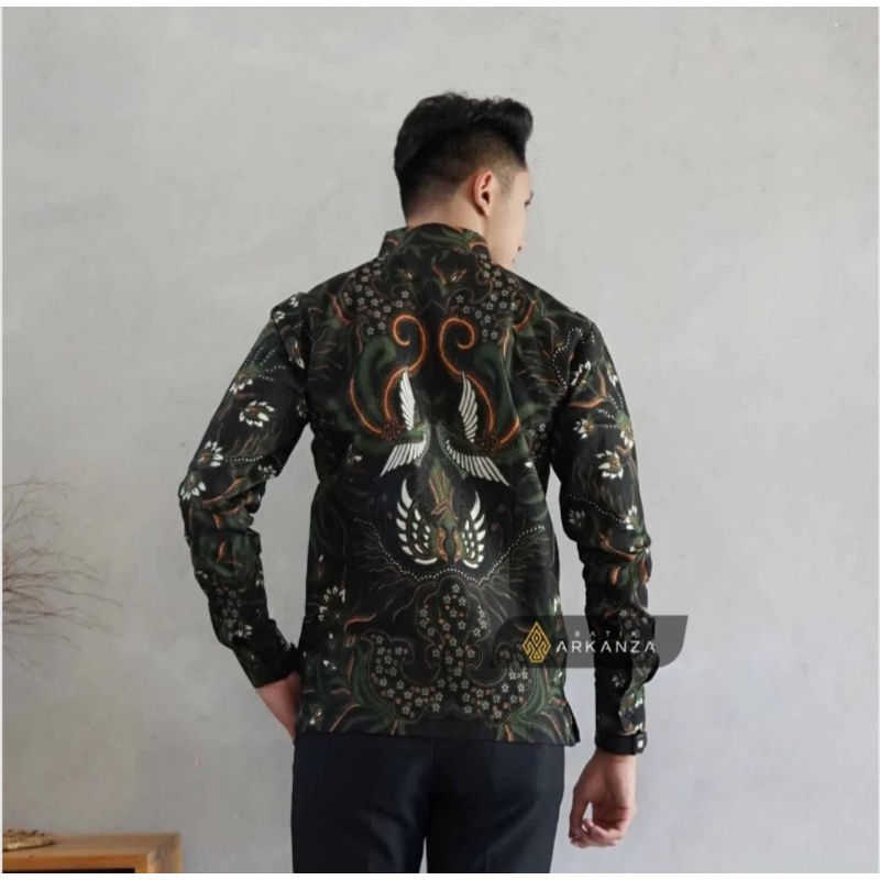 SAWONGGALING IJO KEMEJA BATIK SLIMFIT PRIA LAPIS FURING