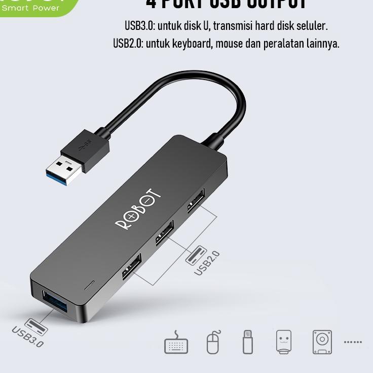 Langsung Order ROBOT USB HUB H160 4 Ports USB 2.0 &amp; USB 3.0 High Speed 5GBPS Original (New Model H150 H140 ) - Garansi Resmi 1 Tahun