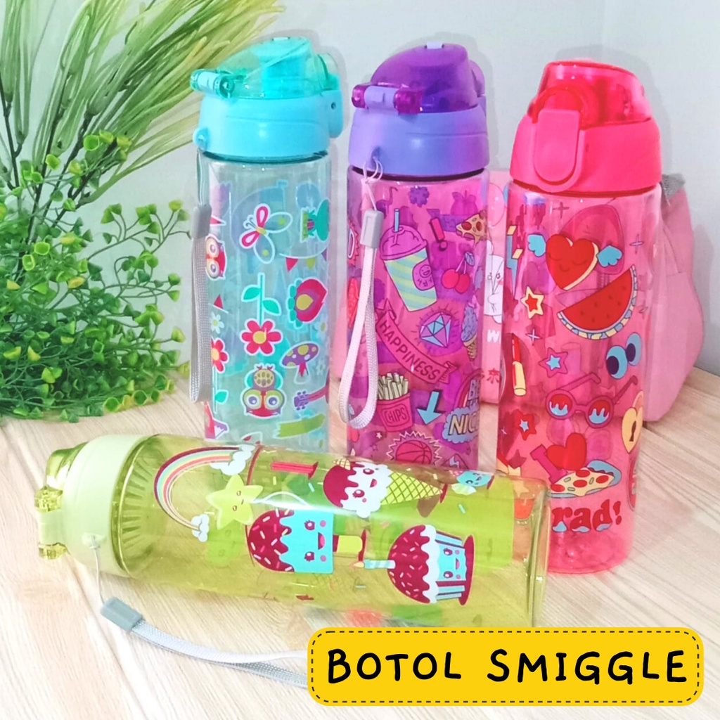 Botol Minum Anak Sekolah Smiggle Warna Warni 700 ml Gambar Karakter Lucu Flip Top Body Colorful