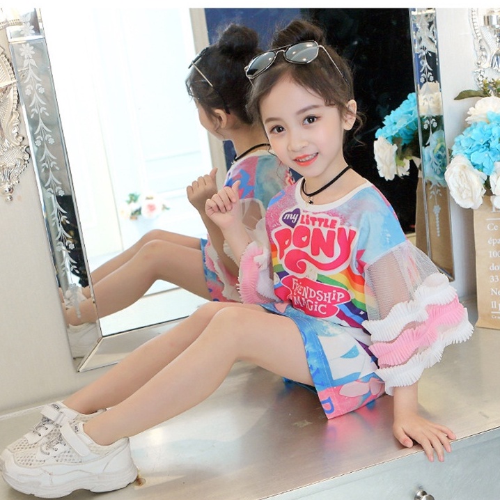 babyfit [2-10thn] baju dress kaus anak tangan renda lebar terusan anak perempuan import hxz-0324r
