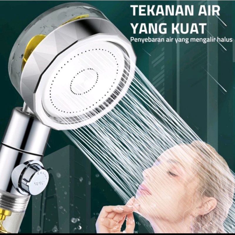 KEPALA SHOWER MANDI KIPAS 360 DERAJAT ON OFF  TURBO FAN