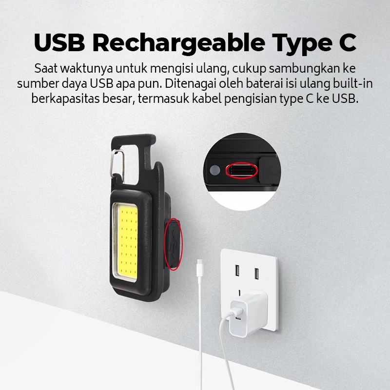 500LM+500MA SOS Emergency Light/Lampu Olahraga Luar Ruangan/Lampu Gantungan Kunci Isi Ulang/Senter Portabel