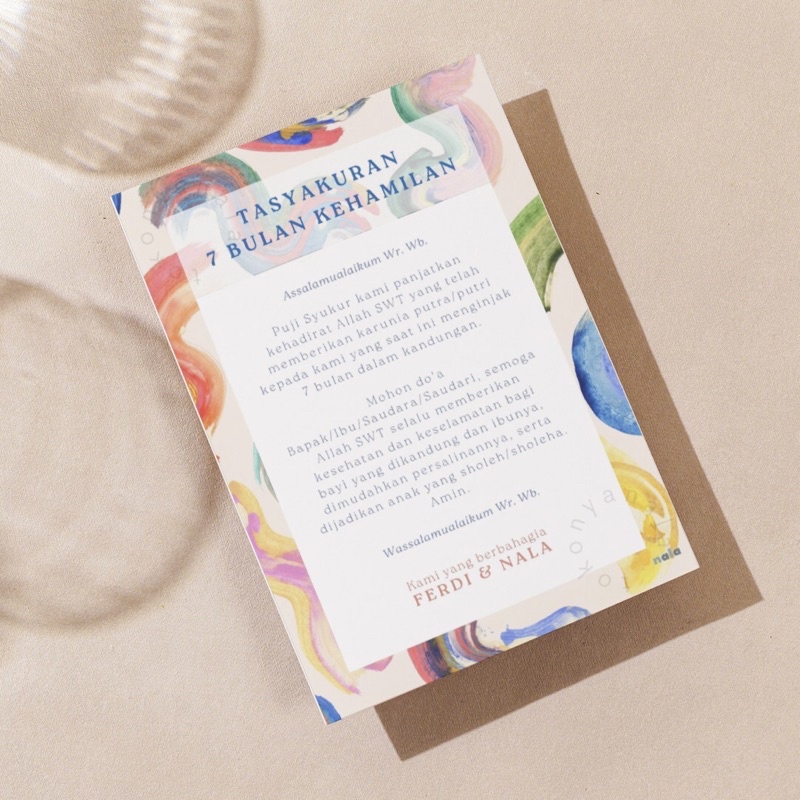 

Cetak Kartu/Label Kertas "Tasyakuran 4/7 Bulan Kehamilan" Uk A6 (14 cm x 10 cm)