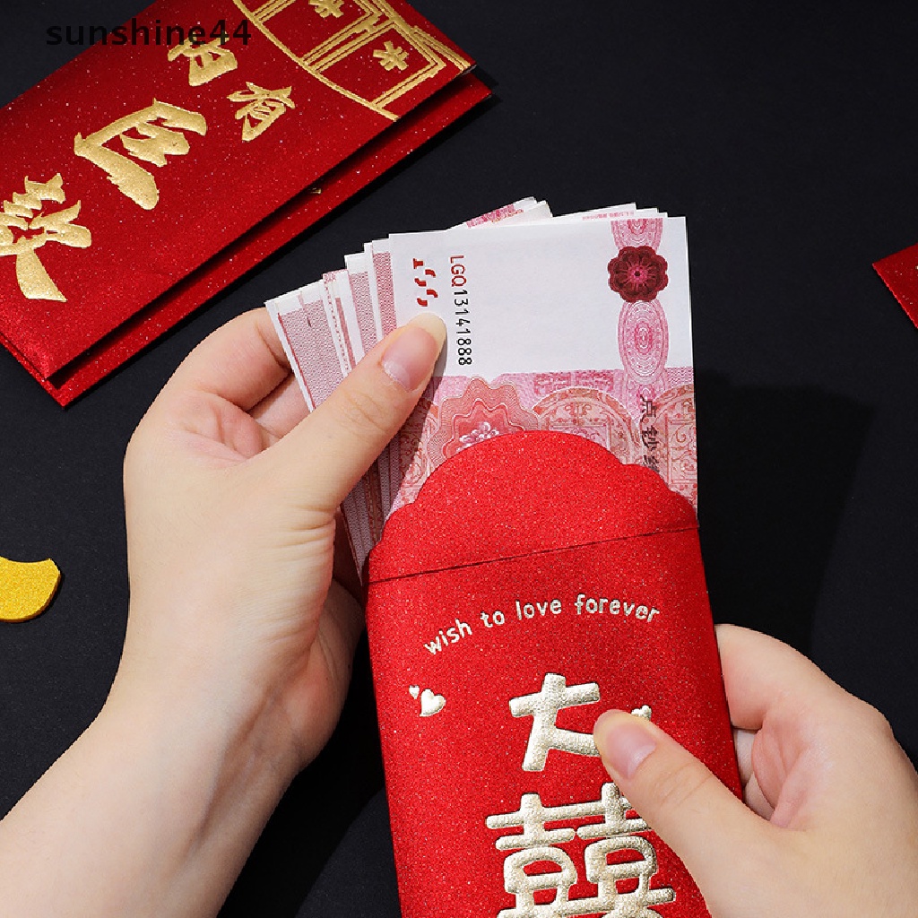 Sunshine 6PCS / Set Amplop Angpao Warna Merah Frosted Gaya Tradisional Cina Untuk Pernikahan