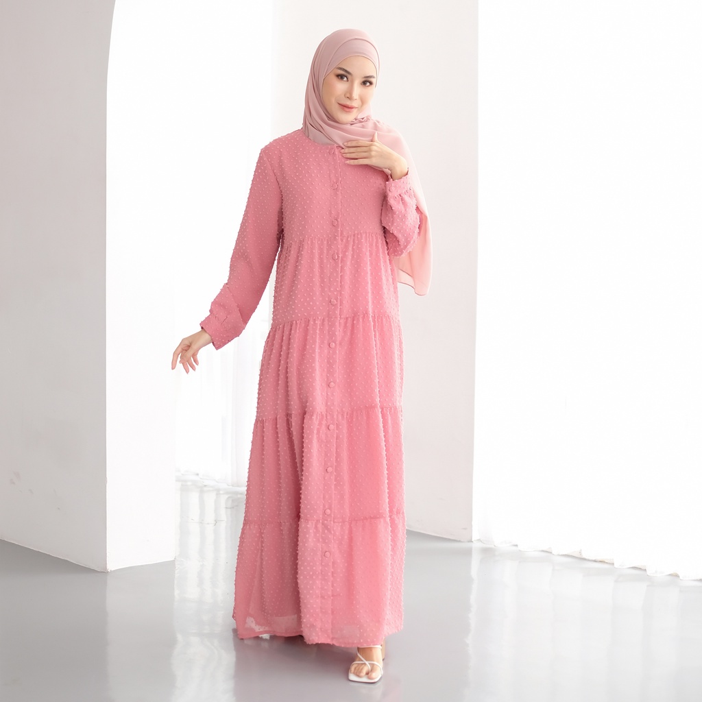 RUBY DRESS PINK SERIES | Gamis Pesta Brand Lokal Kekinian Mewah Bahan Ceruty Busui Firendly