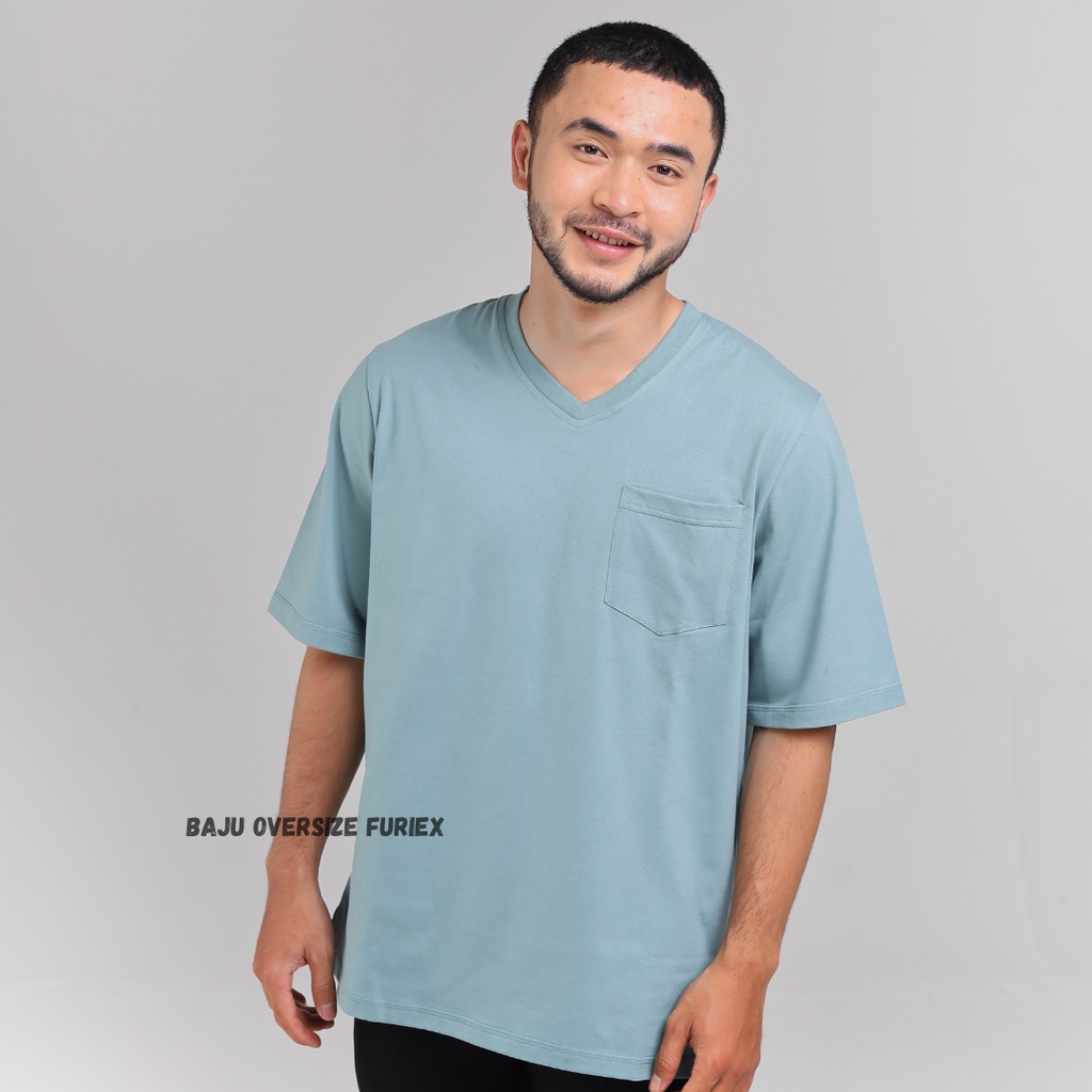 Kaos Oversize V Neck kaos polos pocket baju oversize pria korea style